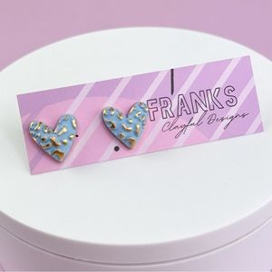 Blue Leopard Print with Gold Detail Handmade Polymer Clay Heart Stud Ear…